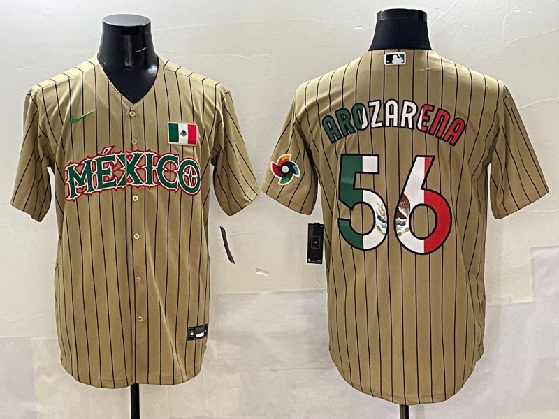 Men Mexico #56 Arozarena Brown Stripe Joint Name 2025 Nike MLB Jersey style 15